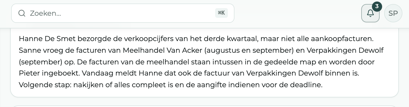 Het paneel Samenvatting rechts in een case