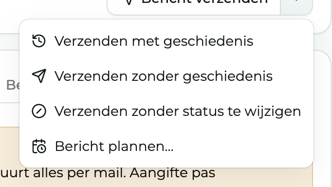 Het menu Verzendopties onder de knop Bericht verzenden